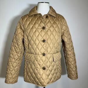 Michael Kors Khaki Diamond Quilted Field Jacket Coat Button Up Womens Large L